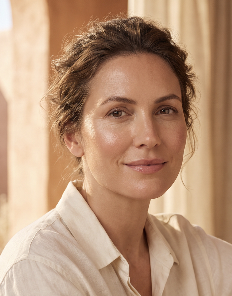 Close-up portrait of a woman with smooth, radiant skin after Botox and dermal filler treatment at Vitality